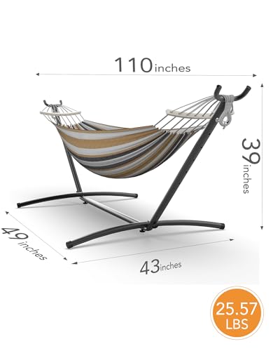 Everyfun Double Hammock with Space-Saving Steel Stand, 2 Person Heavy-Duty Hammock for Garden, Yard or Outdoor, 600lbs Capacity, Coffee - color: Dc-coffee