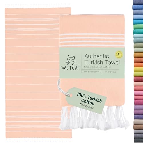 WETCAT Turkish Beach Towel Oversized (38"x71") 100% Turkish Cotton, Made in Turkey - Sand Free, Extra Large, Ultra Soft, Quick Drying, Compact & Lightweight for Travel - Peach - color: Peach, size: Beach Towel (38" x 71")