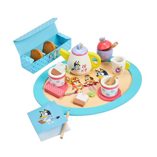 8th Wonder Bluey Toys Wooden Tea Party Set, 18-Piece Durable Toy Tea Set with Tray, Teapot, Teaspoons, and More, Pretend Play for Toddlers of Ages 3+ - style: Tea Party Set