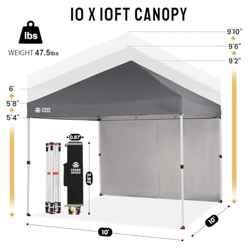 CROWN SHADES 10X10 Commercial Instant Canopy Pop Up Tent with Center Lock, 300D Fabric, 4 Sidewalls, Sto'N Go Bag, Grey - color: Gray, size: 10x10 Classic