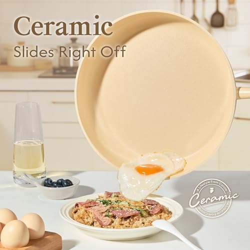 CAROTE Ceramic Cookware Set Nonstick, 9pcs Pots and Pans Set Non stick, Non-Toxic & PFAS-Free,Dishwasher, RV/Camping Cookware Set,Sauce Pan with Lid, Yellow - color: Yellow, size: Saucepan