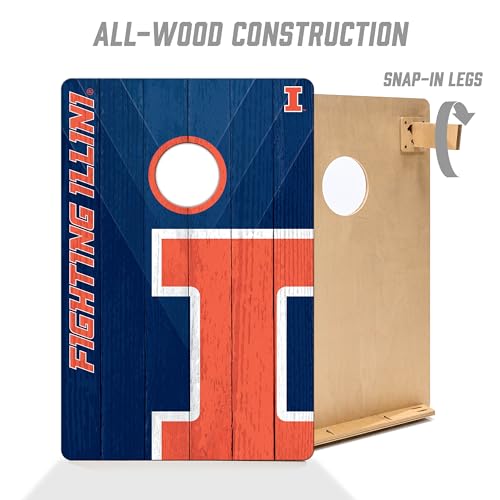 YouTheFan NCAA 2’ x 3’ Wood Cornhole Game with Logo Bags - color: Illinois Fighting Illini, size: 2' X 3'