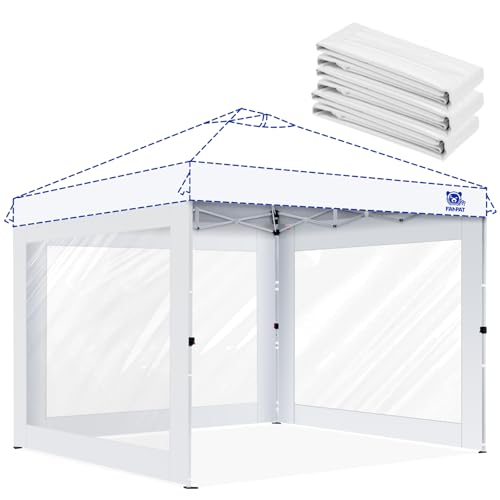 FANPAT 3Pcs Clear Canopy Sidewalls for 10x10 Pop Up Tent, Transparent Window Curtain Cloth, 8 Mil PVC Enclosure Fabric with Zipper, White (Not Including Frame and the top,Sidewalls ONLY) - color: White