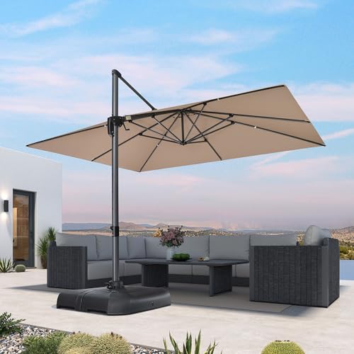 PURPLE LEAF 10' X 13' Patio Umbrella Outdoor Cantilever Rectangle Umbrella Aluminum Offset Umbrella with 360-degree Rotation for Garden Deck Pool Patio Taupe - color: Taupe, size: 10' X 13', style: Standard