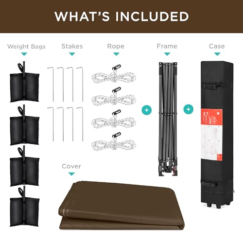 Best Choice Products 10x10ft Pop Up Canopy Tent, Outdoor Shade, 1 Person 1 Minute Set Up, Carry Case, 4 Weight Bags - Brown - color: Brown, size: 10x10ft