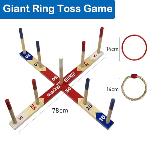 Ring Toss Game, Throwing Games, Wooden Rings Throwing Game with Carry Bag (10 Ropes and 10 Plastic Rings, Large)