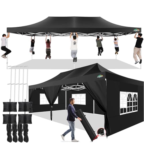 COBIZI 13x26 Pop up Canopy Tent 13x26 Canopy with 6 Sidewalls Waterproof Heavy Duty Commercial Canopy Tent for Parties Outdoor Garden Gazebo, Carry Bag with Wheel(13x26ft, Black) - color: Black, size: 13X26FT 6 Sidewalls