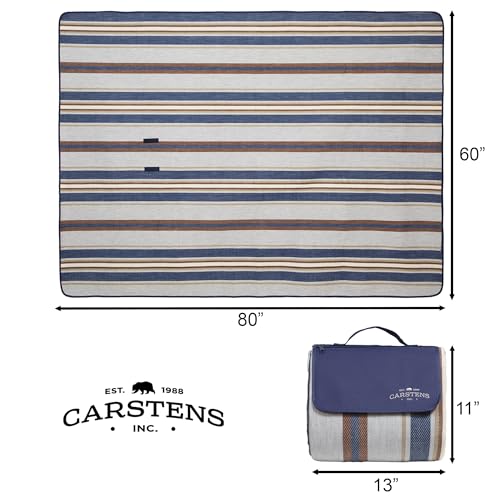 CARSTENS, INC. Easy Pack Water Resistant Sandproof Woven Picnic Blanket, Lightweight Foldable Outdoor Camping Beach Mat, Large 60"x80", Seashore Stripe - color: Seashore Stripe