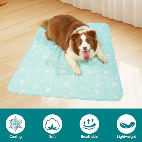 SUPRIY Pet Cooling Blanket for Summer - Ice Cold Qmax0.4 Tech Dual-Use for Humans & Pets, Portable Reversible Mat Machine Washable for Dogs Cats Indoor Outdoor Travel (44 * 58, Blue Ocean)