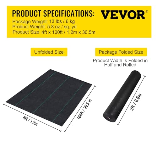 VEVOR Weed Barrier Fabric, Heavy Duty 4x100FT 5.8oz Woven Landscape Fabric, Garden Fabric Weed Barrier, Weed Control Fabric Ground Cover, Geotextile Fabric for Landscaping, Weed Block Gardening Mat - size: 4FT*100FT-5.8OZ, style: Woven
