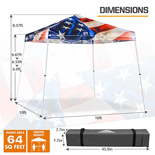 EAGLE PEAK 10x10 Slant Leg Pop-up Canopy Tent Easy One Person Setup Instant Outdoor Beach Canopy Folding Portable Sports Shelter 10x10 Base 8x8 Top (Stars and Stripes) - color: Stars and Stripes, size: 10x10