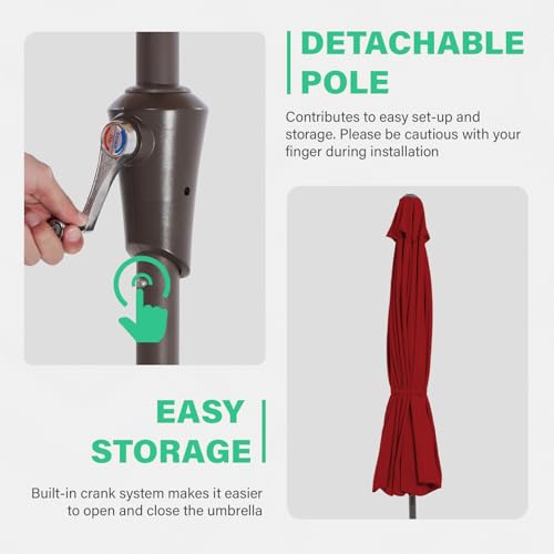 JEAREY 9 FT Patio Umbrella Outdoor, Table Umbrellas Market Umbrella w/Push Button Tilt/Crank, 8 Sturdy Ribs(Red) - color: Red