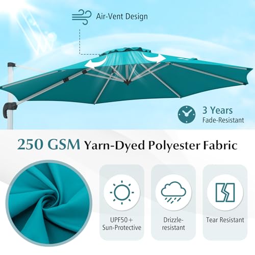 Cantilever Patio Umbrella Aluminum Offset Umbrella with 360-Degree Rotation & Adjustable Tilt, Large Patio Offset Umbrella for Garden, Pool, Backyard & Deck - color: Lake Blue-1, size: 11ft
