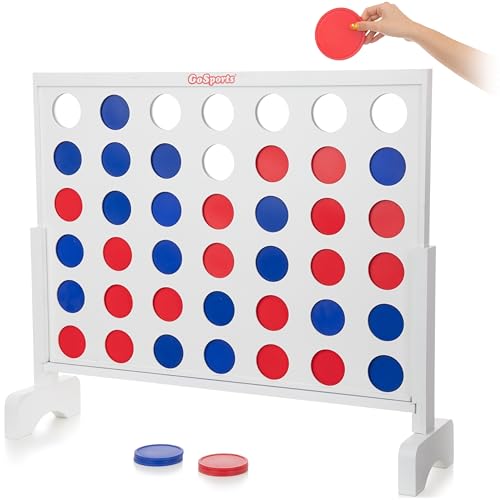 GoSports 3 Foot Giant Wooden 4-in-a-Row Connect Game – Jumbo Party Size with Heavy-Duty Coins – Easy Setup and Portable Design for Indoor and Outdoor Yard Game for Adults - style: Classic White Finish