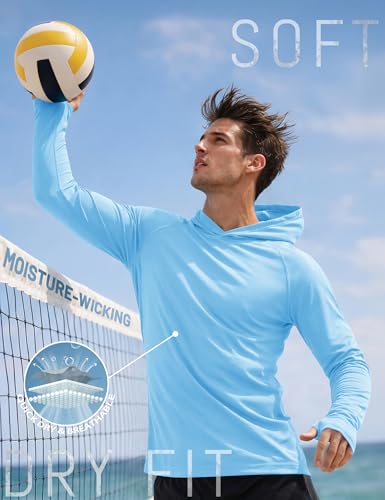 KEFITEVD Men's Sun Protection UPF 50+ Hoodie Shirts Long Sleeve Swimming Fishing Shirt SPF UV Quick Dry Rash Guards - color: Blue, size: X-Large
