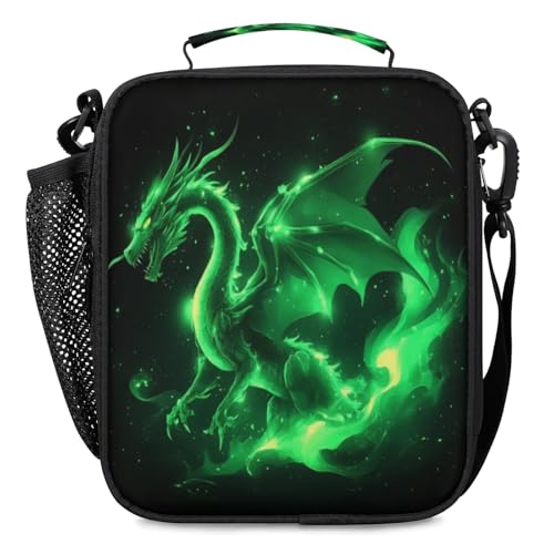 Green Dragon Lunch Bag Boys, Insulated Lunch Box with Side Pocket Reusable Leakproof Lunchbox Cooler Tote for School Picnic Travel - color: Green Dragon