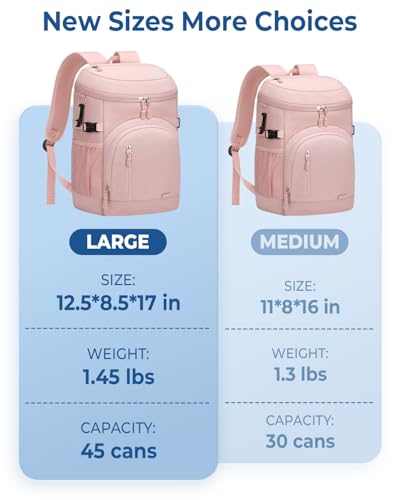 Pritent Cooler Backpack Insulated Waterproof,30/45 Cans Backpack Coolers Leakproof Lunch Backpack for Men Women Portable Soft Cooler Bag for Beach Camping Trave Picnic - color: Pink, size: 45 Cans