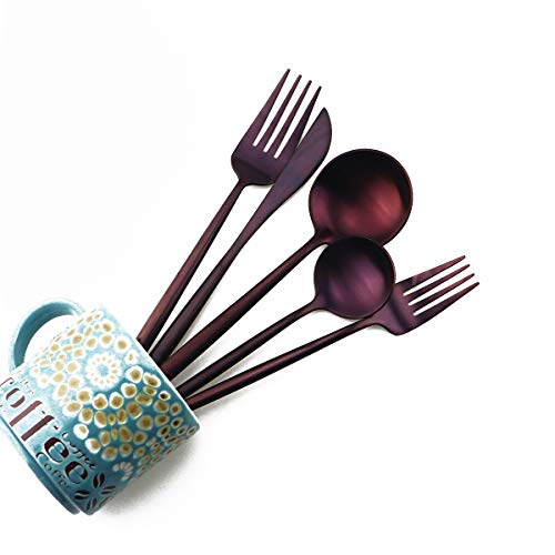 Matte Purple Silverware Set,Gugrida 5-Piece 18/10 Stainless Steel Satin Finish Flatware Set,Kitchen Utensil Set,Tableware Travel Cutlery Set for Camping Office or School Lunch, Dishwasher Safe - color: Purple, size: Service for 1