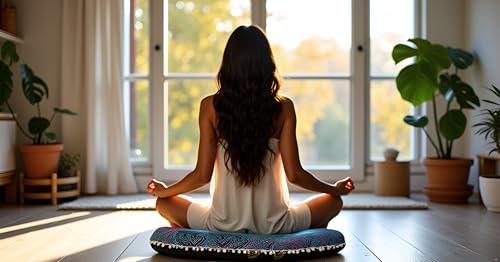 CRAFT KALA 22" Round Mandala Boho Pillow Cover Meditation Room Seating Poufs Cover for Living Room Yoga Room Home Bedroom Balcony Garden Party Decoration Cotton Floor Cushion Cover 22", Multi Yin Yang - color: Multi Yin Yang, size: 22"