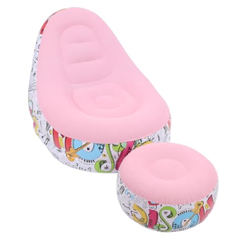 Pomya Foldable Air Lounger Chair with Foot Stool | Inflatable Sofa Bed for Beach, Camping, Outdoor - Flocking Fabric Design (Pink) - color: Pink