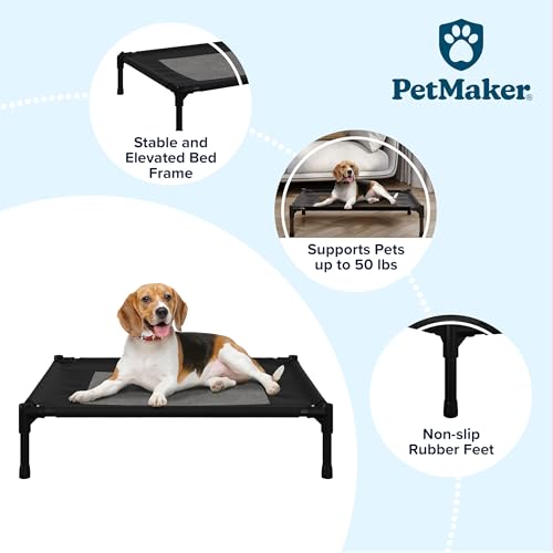 Elevated Dog Bed - 30x24-Inch Portable Pet Bed with Non-Slip Feet - Indoor/Outdoor Dog Cot or Puppy Bed for Pets up to 50lbs by PETMAKER (Black) - color: Black, size: Medium