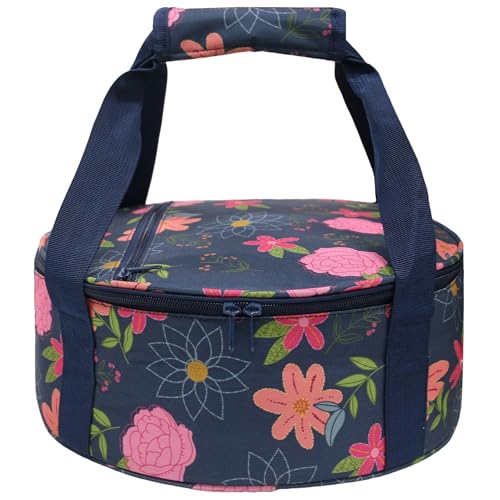 Round Insulated Pie Carrier Portable Food Cake Transport Lunch Bag for Potlucks Picnics Parties Gathering Outdoor Events Travel (Blue Floral) - color: Blue Floral