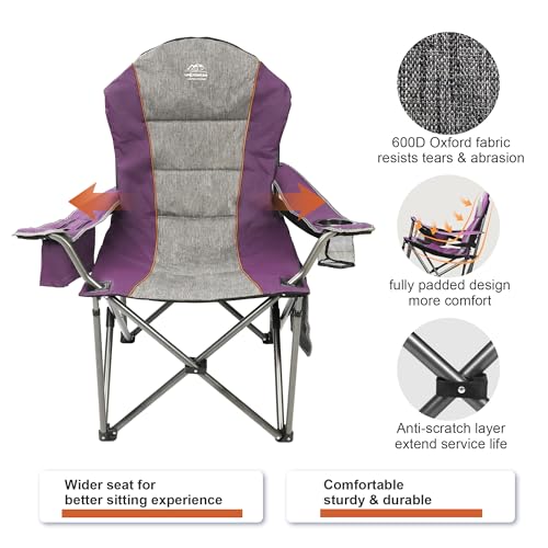 Camping Chairs for Adults,High Back Folding Camp Chair with Cup Holder and Cooler Bag,Heavy Duty Outdoor Lawn Chairs,Perfect for Camping,Hiking,Picnics,and Beach Trips,Purple - color: Purple