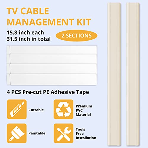 ZhiYo TV Cord Cover for Wall, 32 inch Cable Concealer, Cord Hider for Wall Mounted TV, Paintable Cable Cover to Hide Wires, Beige Wire Raceway Kit, 2X L15.8in W1.5in H0.75in - color: Beige, size: W1.5in x H0.75in - L31.5in