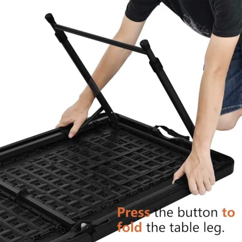 Amazon Basics Portable 4 Ft Rectangular Folding Dining Table, 4 Adjustable Height Settings, Space Saving Fold-in-Half Design and Carrying Handle, Indoor & Outdoor, Washed Black, 47.8 x 23.9 x 33.9 in - color: Washed Black