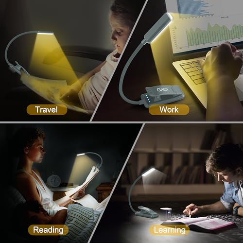 Gritin 9 LED Rechargeable Book Light for Reading in Bed - Eye Caring 3 Color Temperatures,Stepless Dimming Brightness,80 Hrs Runtime Small Lightweight Clip On Book Reading Light-Pacific Blue - color: Pacific Blue