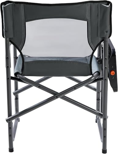 Portal Folding Director Chair with 2-Way Rotating Side Table, Heavy Duty 300 lb Camping Chair with Swivel Tray & Cup Holder, Ergonomic Mesh Back Portable Outdoor Seat for RV, Tailgating & Lawn, Grey
