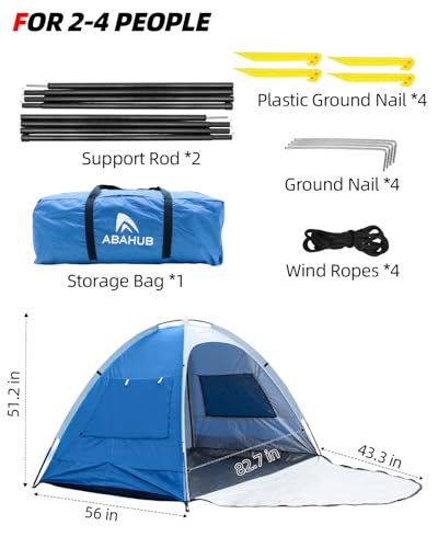 Abahub 3-Person Beach Tent Sun Shelter, UPF 50+ UV Protection Portable Sun Shade with 2 Doors and 2 Mesh Windows, Lightweight Beach Cabana for Beach, Camping, Fishing & Outdoor Activities - size: 2 DOOR