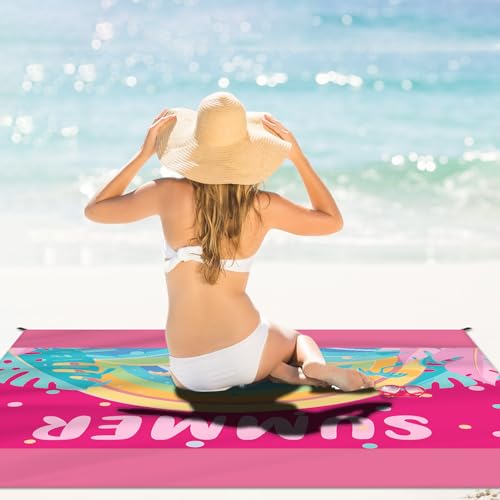 DPWCVM Beach Blanket Waterproof Sandproof Large Beach Mat 79" X 83" for 2-4 Adults Sand Free Mat Quick Drying,Lightweight & Durable with 4 Stakes & 4 Corner Pockets for Beach Travel Camping.(Pink) - color: Pink, size: 79" X 83"