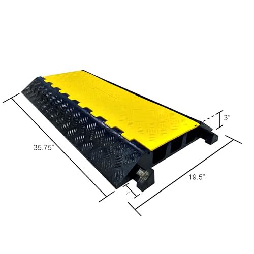 Electriduct 3 Channel Cable Protector Traffic Wire and Hose Ramp Cord Cover 2.125 Inch Channels Heavy Duty 40,000 lbs per Axle - CR600 - Rubber Black Base/Yellow Lid - size: 1 Ramp