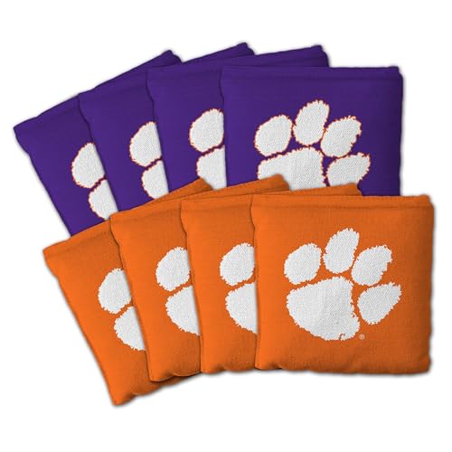 YouTheFan Officially-Licensed NCAA Set of 8 Cornhole Bags - All Weather Dual Sided Slide & Stop - Regulation Size with Carry case - color: Clemson Tigers