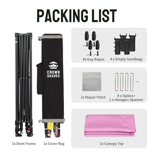 CROWN SHADES 10x10 Pop Up Canopy Tent - Patented Center Lock One Push Instant Outdoor Canopy Beach Tent with STO-N-Go Bag 8 Stakes & 4 Sand Bags，Pink - style: Pink