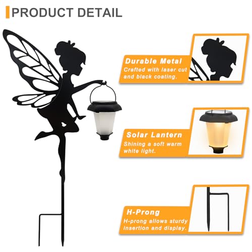 Solar Fairy Garden Stake Decorative Lantern, 2 Pack Metal Fairy Angel Garden Silhouette Lights for Lawn, Pathway, Patio, Yard Outdoor Decor - size: Fairy2