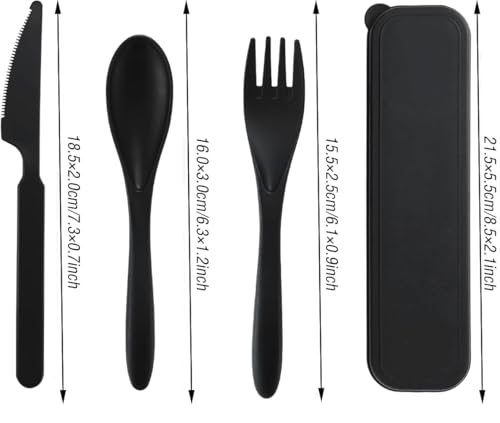 Travel Utensils Set - Reusable 5 Sets Wheat Straw Plastic Cutlery with Case , Portable Forks Spoons and Knives Set , Eco-Friendly BPA Free for Daily Use (Dark Green,Orange,Yellow,Purple,Black) - color: Blue, Deep Blue,Yellow,Purple,Black