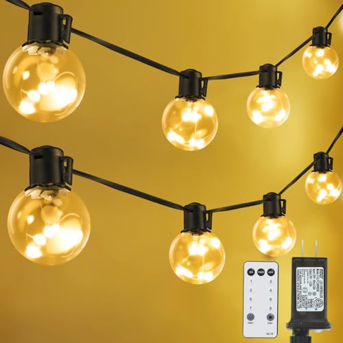 Outdoor String Lights Plug in, 25ft 20 LED Bulbs Hanging Patio Lights Dimmable with Timer & Remote, Globe Bulb Shatterproof & Waterproof for Outdoor Indoor Backyard Balcony Decor - Warm White - color: White, size: 25ft