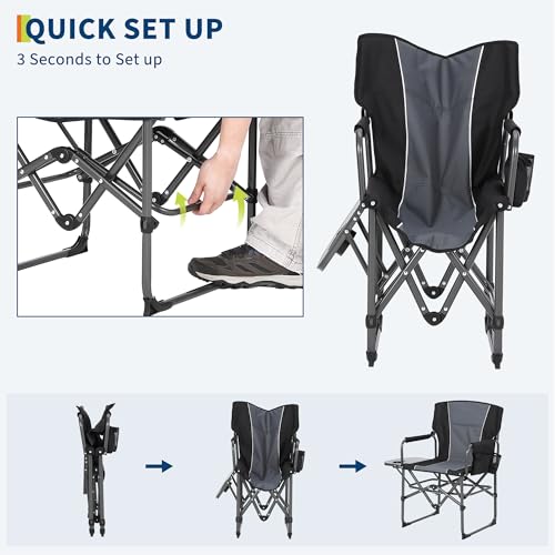 GarveeLife 2 Pack Oversized Directors Camping Chair, Portable Folding Chair for Adults Support 400 lbs, Heavy Duty Lawn Chair with Side Table, for Camping, Sports, Picnic, Beach, Fishing, Black - color: Black, style: 2 PCS
