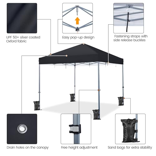 Yaheetech 12x12 Pop Up Canopy Easy Set-up Tent, Portable Outdoor Canopy Instant Tent, Commercial Gazebo with Wheeled Carry Bag & 4 Sandbags for Home, Party & Outdoor Activities, Black - color: Black, size: 12x12