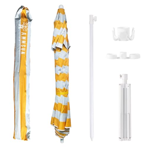 AMMSUN Shade Umbrella, Premium Portable Umbrella with Stand, 6.5ft Lightweight Free Standing Canopy for Sporting Games, Adjustable Instant Sun Protection and Easy to Carry, Stripe Yellow - color: Stripe Yellow