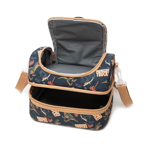 Insulated Kids Dual Compartment Lunch Bags Tote for Girls Boys Toddler Lunch Boxes Pre-School Toddler Kindergarten Picnic Camp Food Cooler Thermal with Strap (Z Trucks Dinos) - color: Z Trucks Dinos