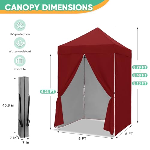 5x5 Pop Up Canopy Tent with Four Sidewalls, Instant Portable Beach Canopy, Outdoor Tent with Carry Bag for Camping, Sports, Tailgating, Events, Burgundy - color: Burgundy, size: With Four Walls