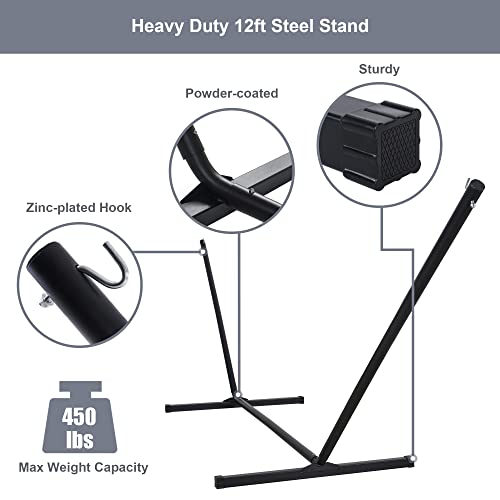 Outdoor Hammock with Stand Included, Heavy Duty Hammock with Curved Spreader Bar, Pillow and Portable Bag, 450 Lbs Capacity, Grey - color: Grey