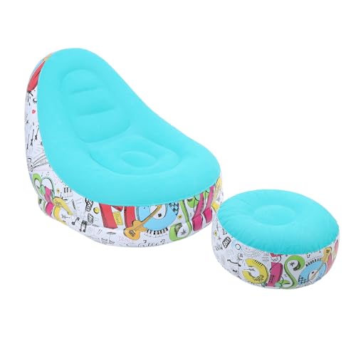 Zunate Inflatable Lounger Chair with Foot Stool, Portable Air Sofa Bed for Camping, Outdoor, Beach & Patio - Flocking Fabric, Foldable & Includes Repair Patch (Blue) - color: Blue