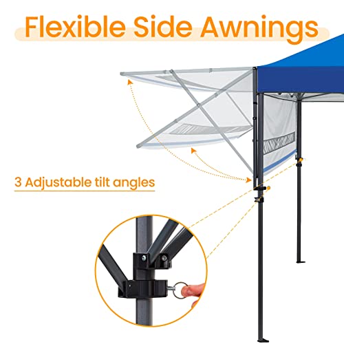 Yaheetech 10x17ft Pop Up Canopy with Awnings, Outdoor Canopy Tent, Heavy Duty Instant Beach Sun Shelter with Adjustable Dual Half Awnings & Wheeled Carry Bag, 4 Sandbags, One-Handed Set-up, Blue