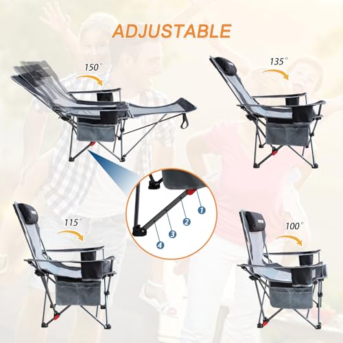 Reclining Camping Chair with Removable Footrest Lounge Chair with Headrest, Cotton Cushion, Portable Adjustable Folding Chairs - color: Black, size: 2 pack