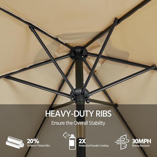 Yaheetech 7.5FT Patio Umbrella Market Umbrella with 6 Ribs Push Button Tilt and Crank Garden Table Umbrella for Garden, Deck, Backyard, Pool, Beach Tan - color: Tan, size: 7.5FT