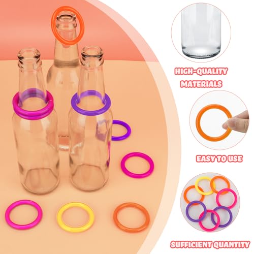 30 Pcs Ring Toss Game Carnival Game Set Include 24 Plastic Throw Rings and 6 Glass Bottles for All Occasions and Events, Summer Backyard Fun, Beach, Carnival Party Favor - color: Multicolor, size: 2.36"